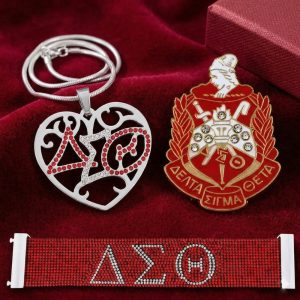 Delta Sigma Theta Heart-shaped Necklace | Sheild Lapel Pin | Bracelet
